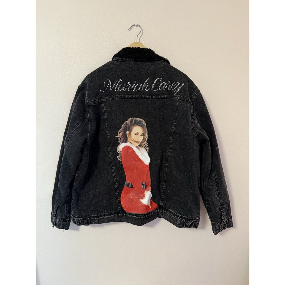 Mariah Carey Denim Sherpa Jacket XL Merry Christmas One and All Official